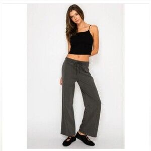 Lazy Sunday Vintage Washing Wide Leg Sweat Pants - Charcoal Large